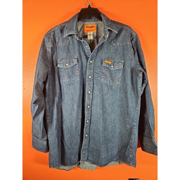 Wrangler FR Flame Res 2112 Workwear Long Sleeve Denim Button Down Mens XLT Tall - Picture 1 of 10